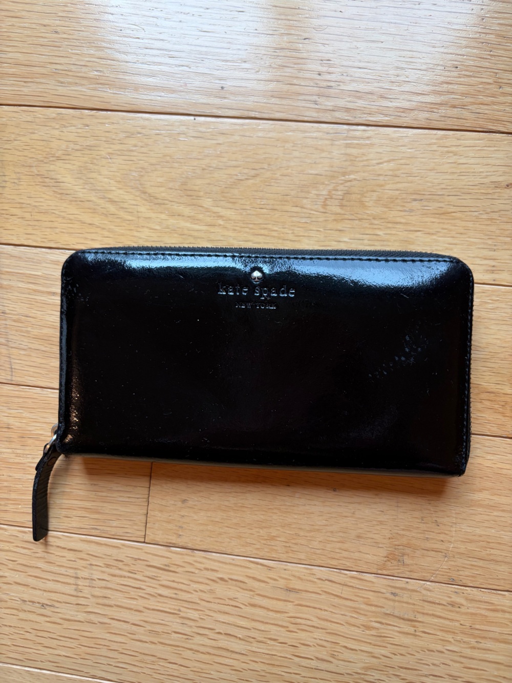 kate spade Black Patent Zip-Around Wallet